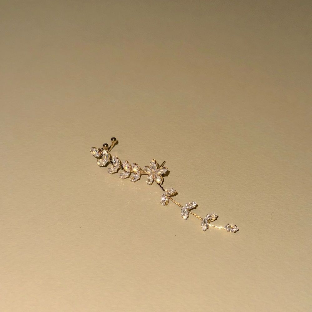 Anthropologie Gold and Clear Crystal Floral Drop Earrings